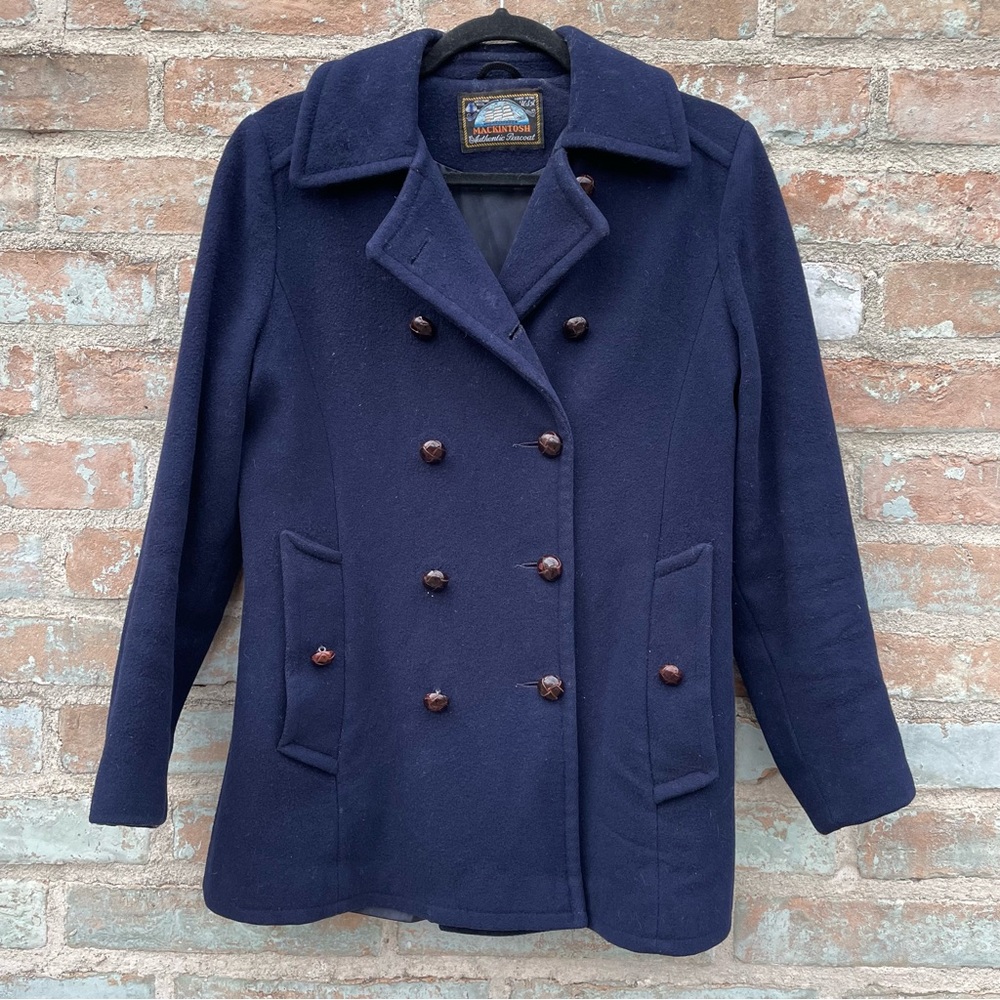 Vintage Pea Coat 60s Navy Blue Mackintosh Peacoat Pure Wool Double Breasted S - Picture 5 of 16